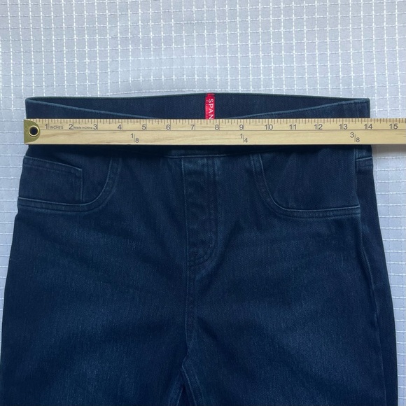 Spanx Jean Jeggings Size Medium Tummy Control Panel Dark Wash Faux Front Pickets - Picture 2 of 8